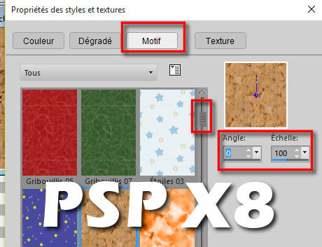 palettes des couleurs PSP X8