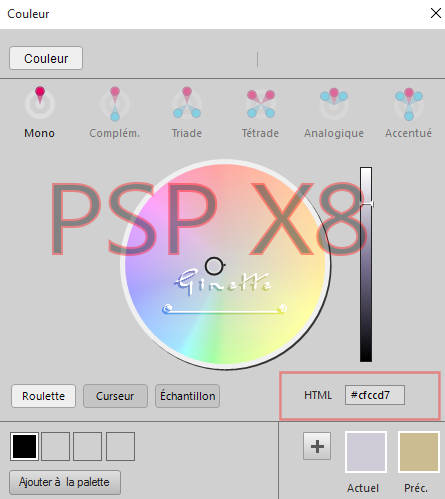 palette des couleurs PSP X8